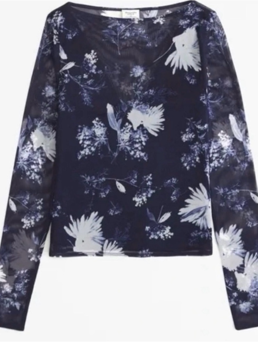 Abercrombie & Fitch Navy Floral Mesh Long-Sleeve Top